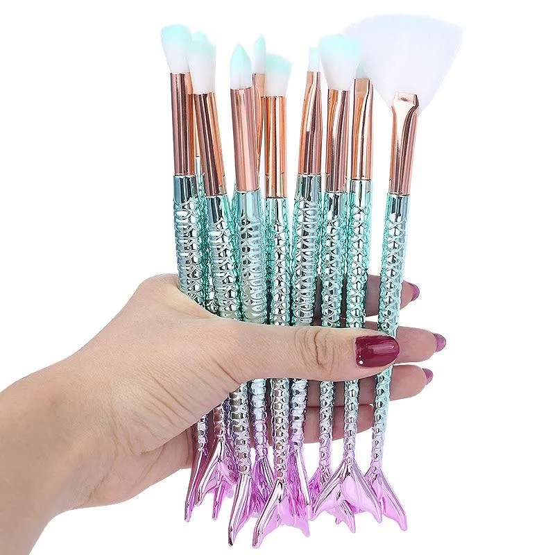 Mermaid Shape Design Makeup Pencil  Foundation Highlighter Brush Set