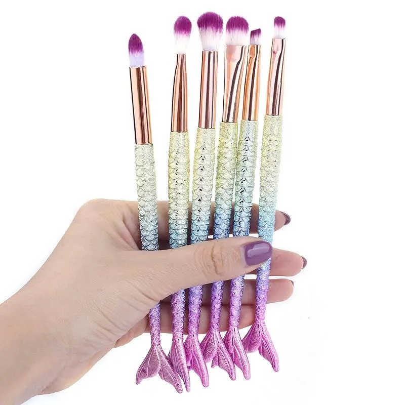 Mermaid Shape Design Makeup Pencil  Foundation Highlighter Brush Set