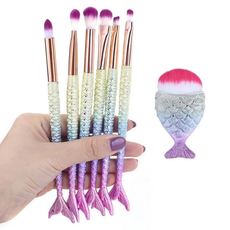 Mermaid Shape Design Makeup Pencil  Foundation Highlighter Brush Set