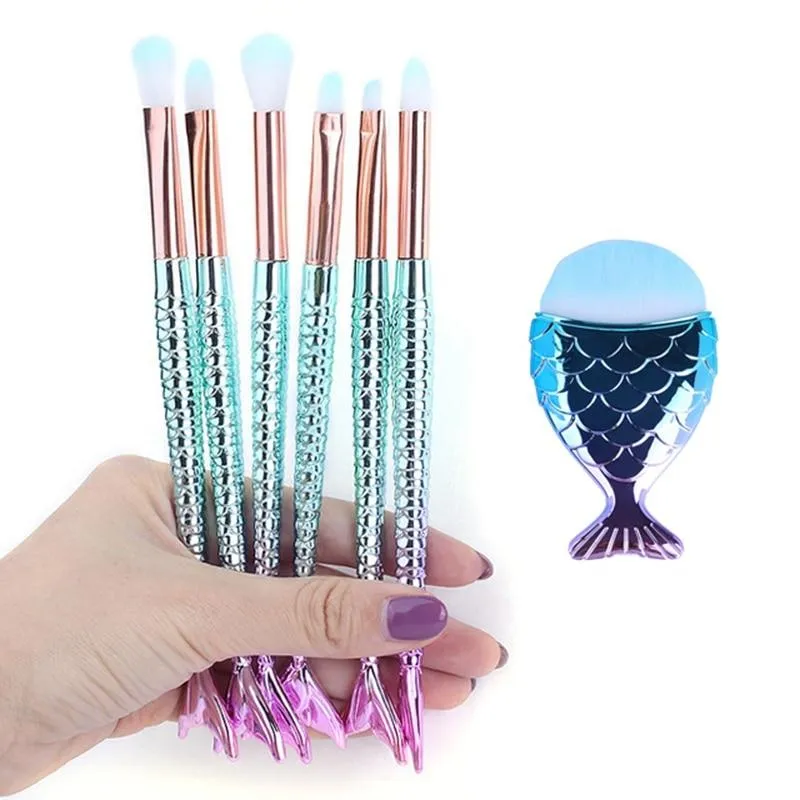 Mermaid Shape Design Makeup Pencil  Foundation Highlighter Brush Set