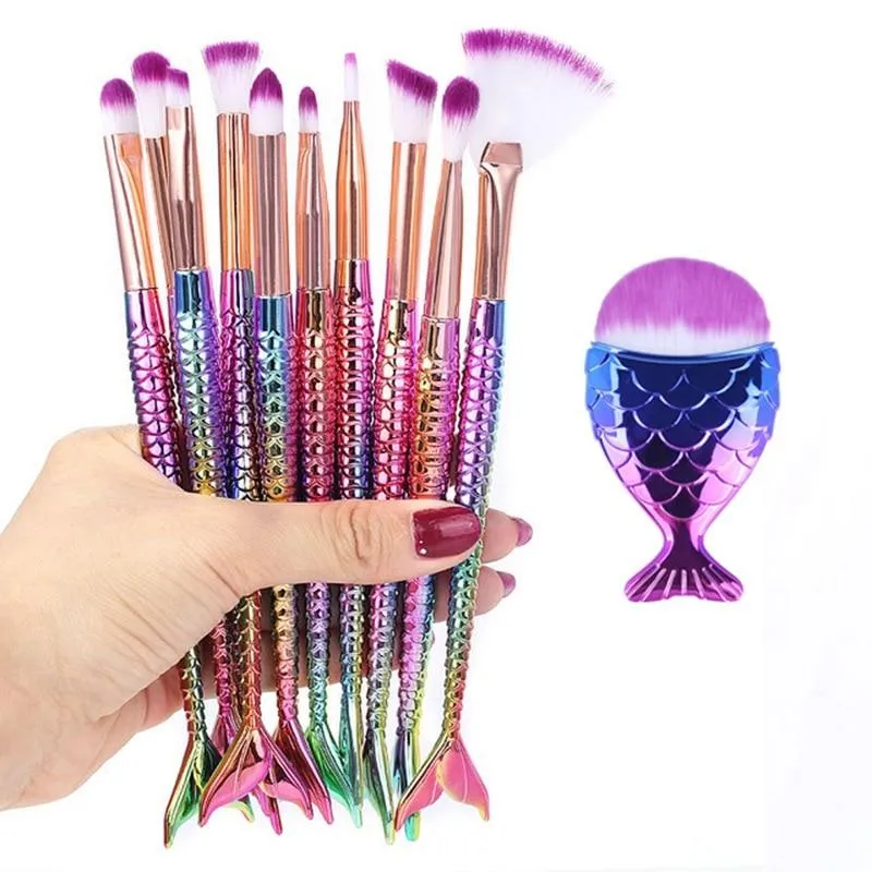 Mermaid Shape Design Makeup Pencil  Foundation Highlighter Brush Set