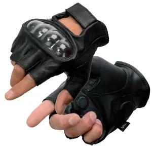 Milwaukee Leather MG7555 Men's Black Leather Gel Padded Fingerless Motorcycle Hand Gloves W/ ’Hard Knuckle’ For Protection