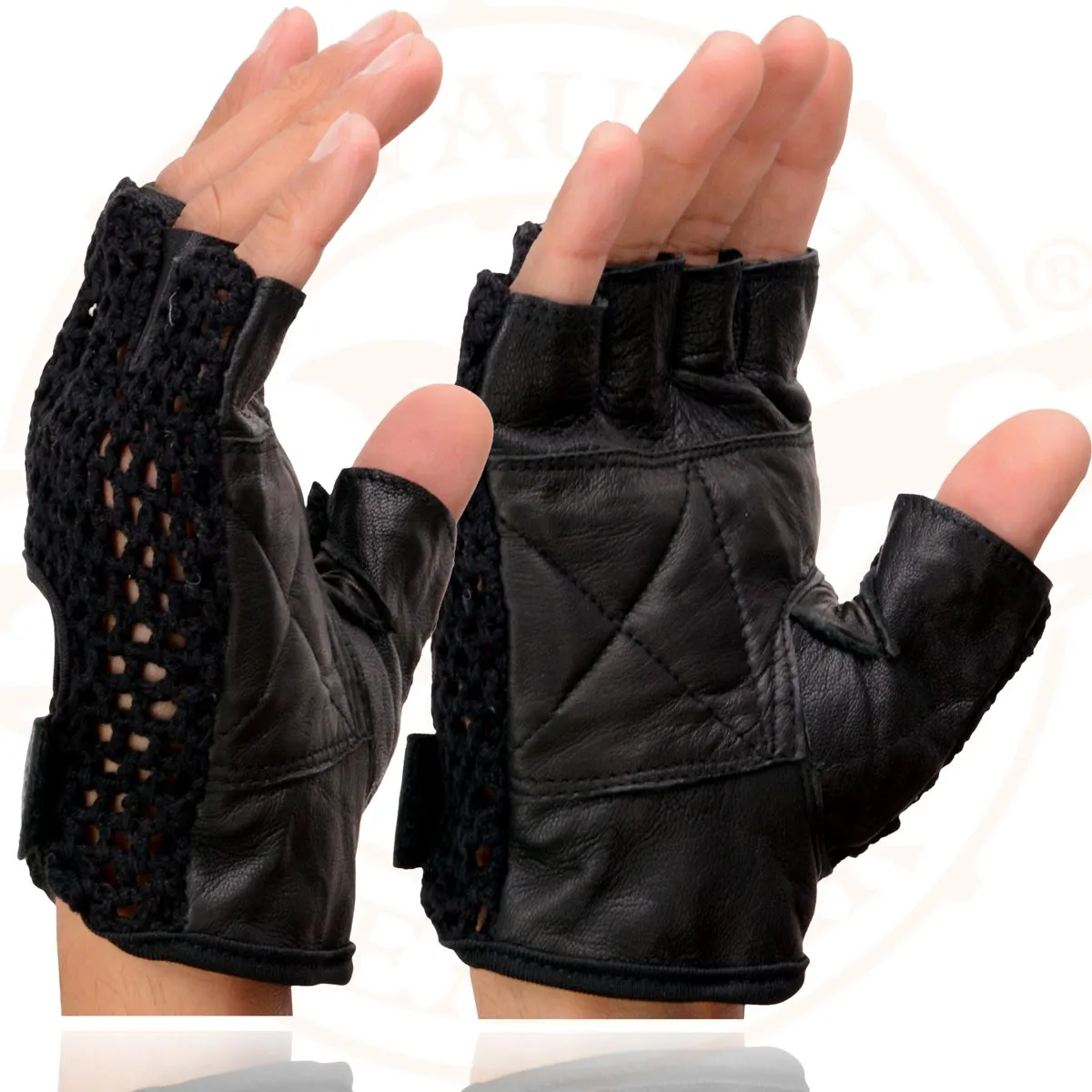 Milwaukee Leather SH219 Men's Black Leather Gel Padded Palm Fingerless Motorcycle Hand Gloves W/ Breathable ‘Mesh Material’