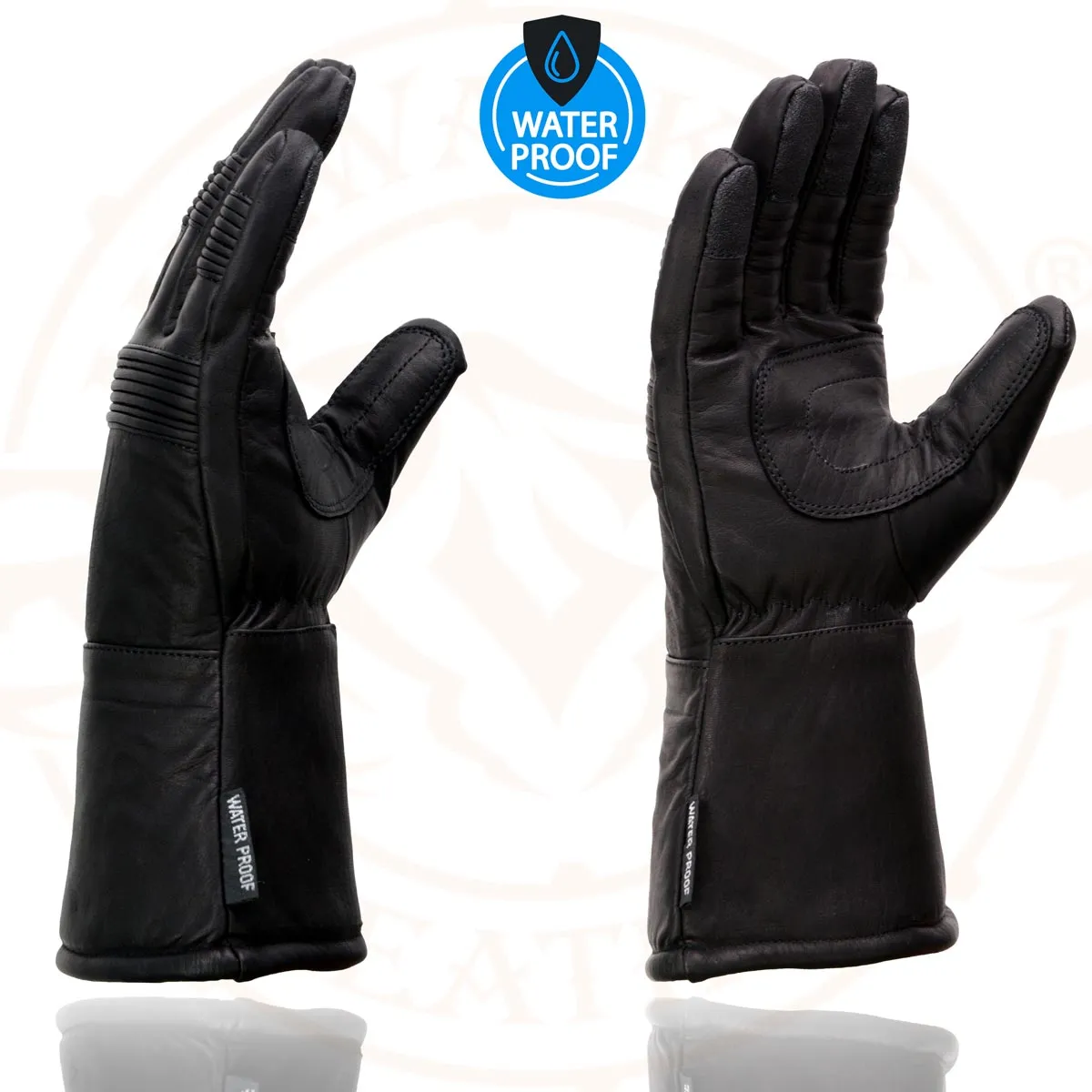 Milwaukee Leather SH294 Men's Black Leather Waterproof Gauntlet Gloves