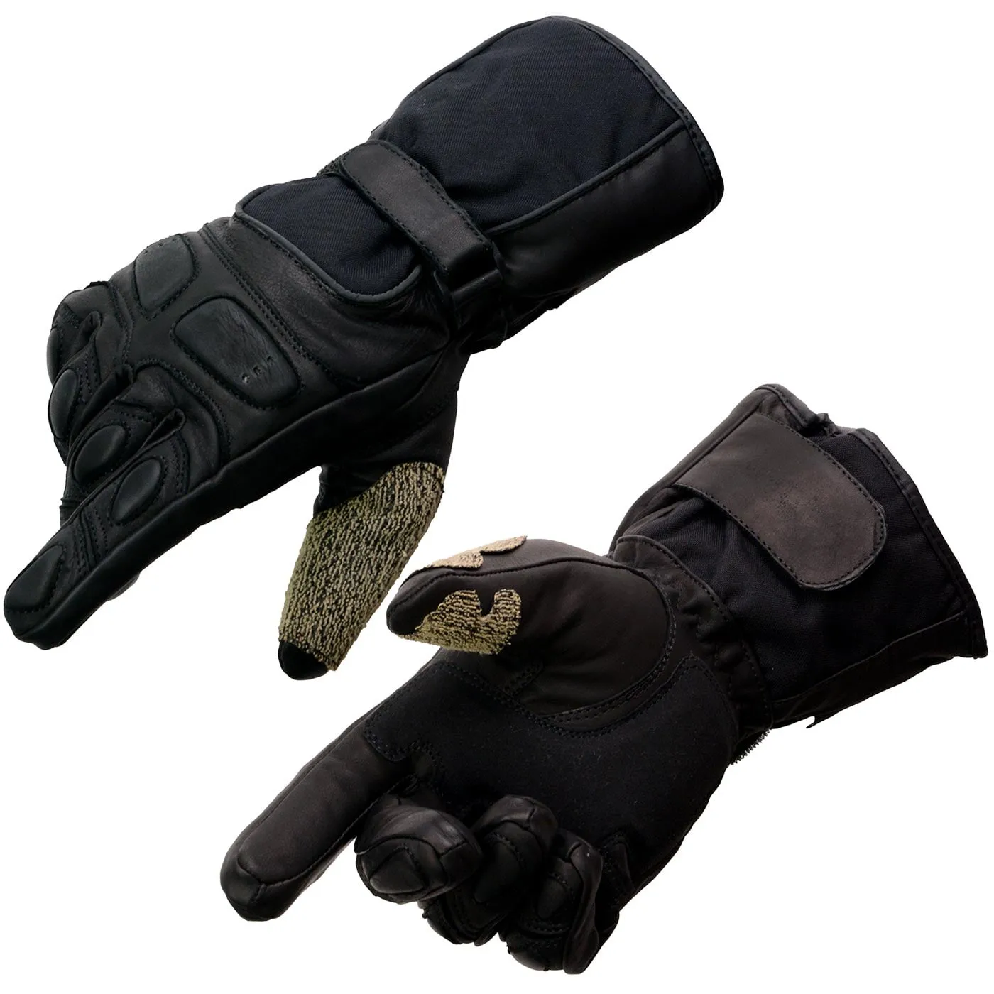 Milwaukee Leather SH814 Men's Black Leather Waterproof Gauntlet Motorcycle Gloves w/ Textile and Leather