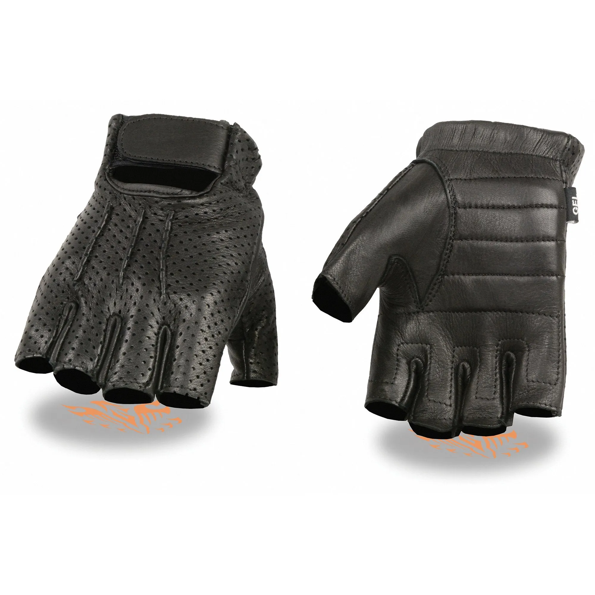 Milwaukee Leather SH877 Men's Black Welted USA Deerskin Leather Gel Padded Palm Fingerless Motorcycle Hand Gloves