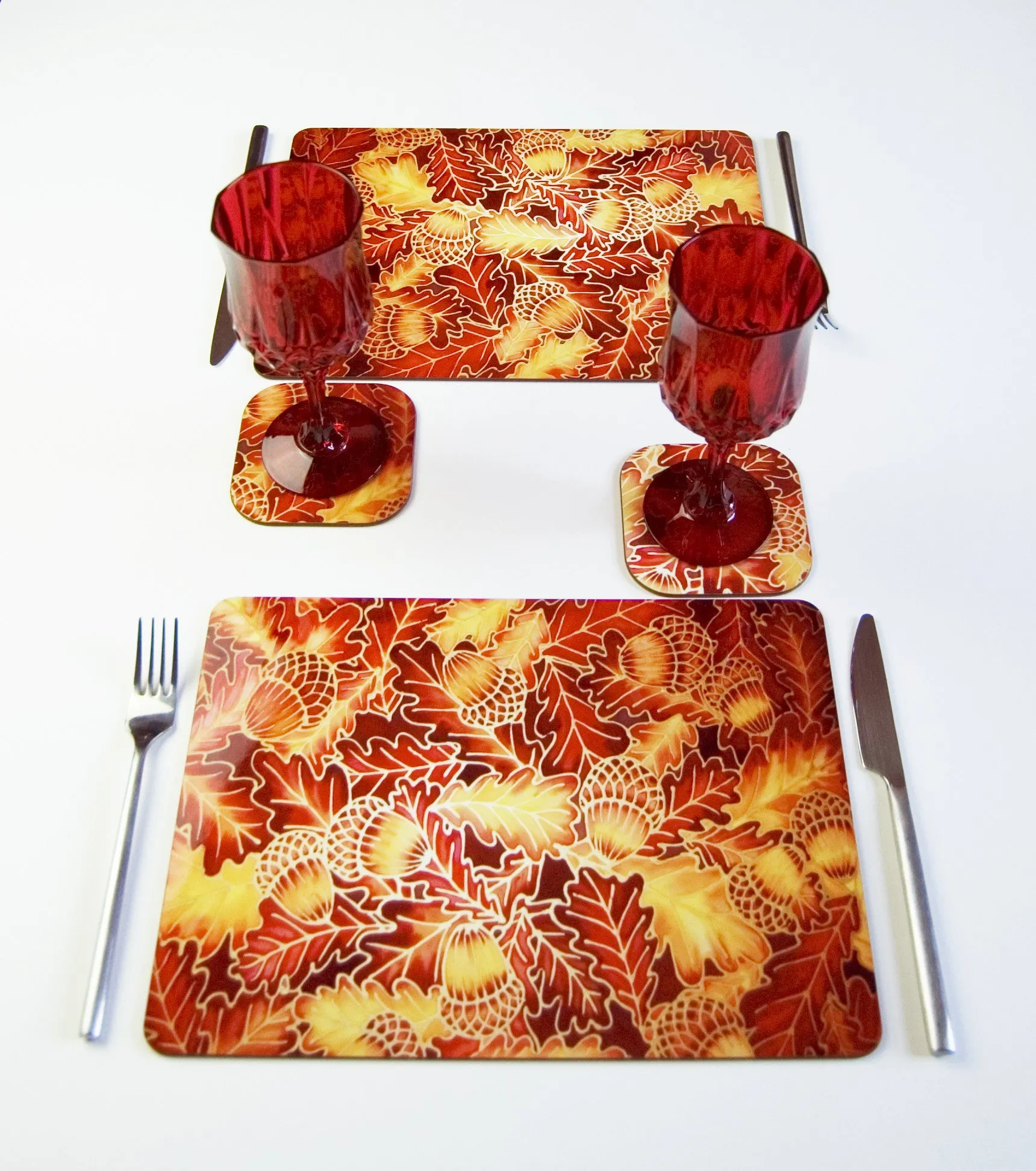 Oak Leaves Heatproof Glass Chopping Boards - Table Mat - Red Yellow Placemats & Coasters - Heatproof Glass Chopping Boards