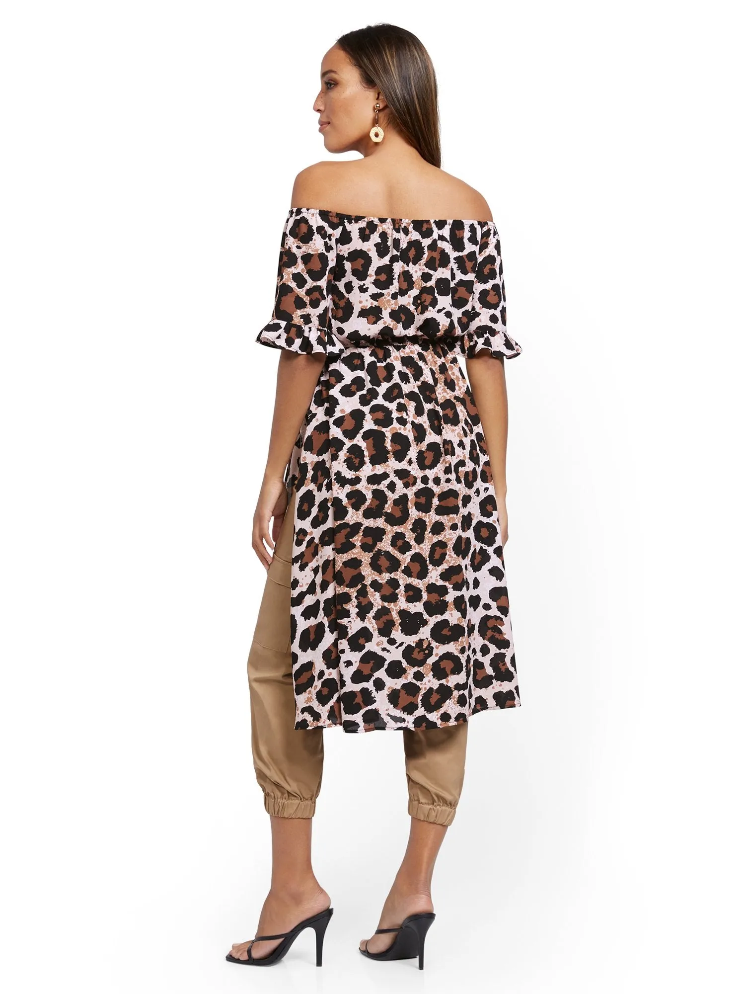 Off-The-Shoulder Statement Top - Leopard Print