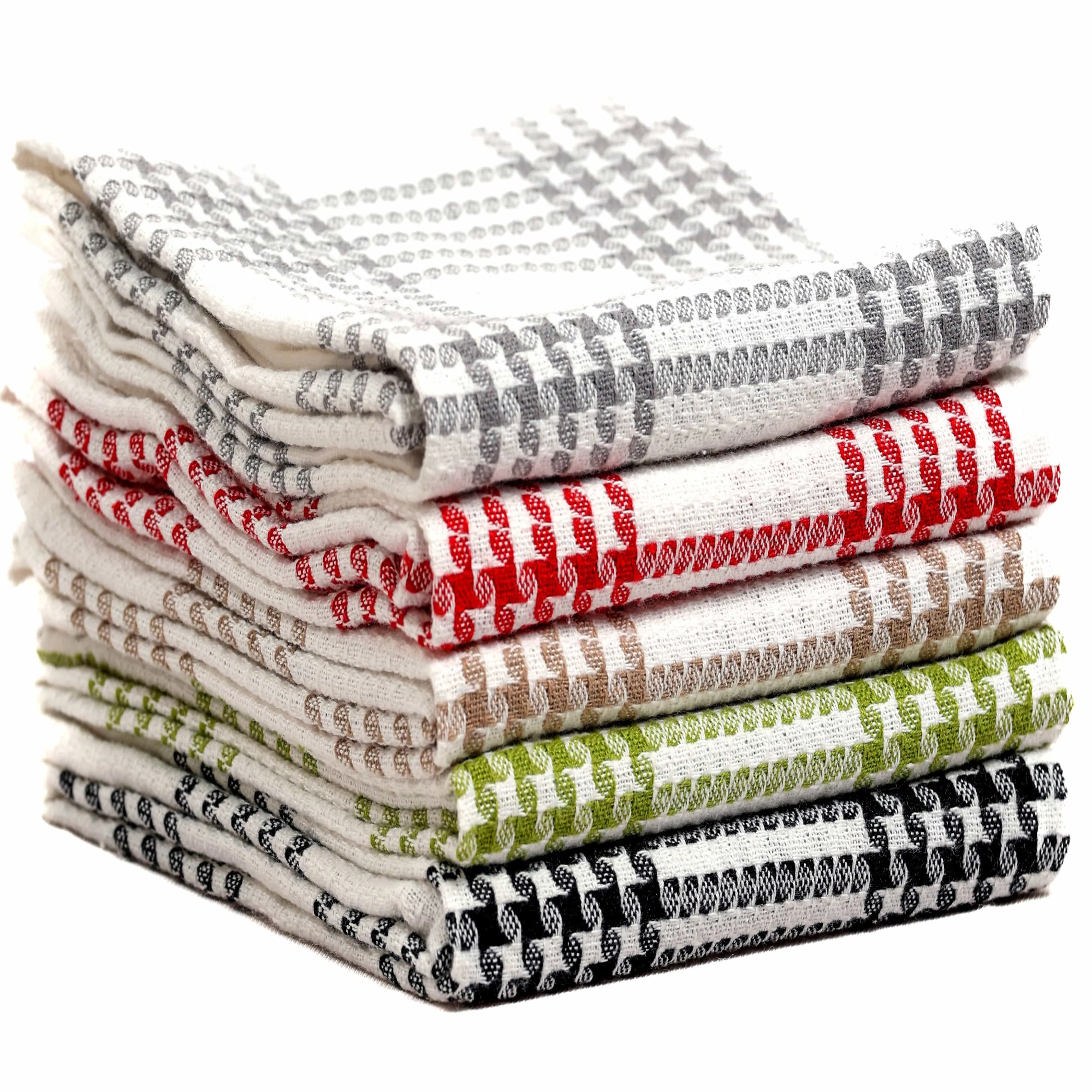 Pack of 5 Super Absorbent Quick Drying Houndstooth Cotton Tea Towels for Kitchen Durable Decorative Dish Towels 45cm x 65cm by OLIVIA ROCCO