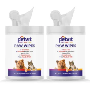 Petvit Nose and Paw Wipes for Jojoba Oil, Coconut Oil, Aloevera, Vitamin E, for eliminates Bacteria, Virus, Fungus, Odor – Paraben Free All Breed Dog & Cat - 50 Wipes for All Age Group (Pack of 2)