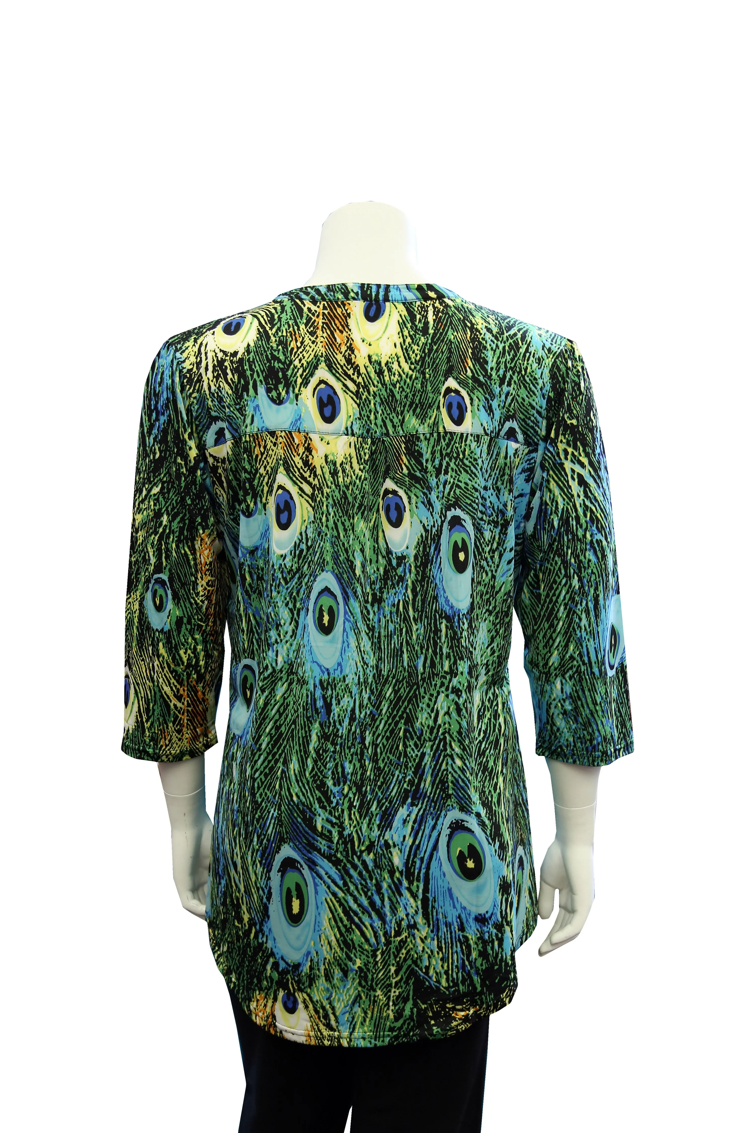 Plus Size La Cera Pleat Front Printed Tunic Peacock