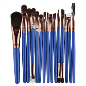 Professional 15 Pcs Cosmetic Makeup Brush Set - Rose Gold & Royal Blue