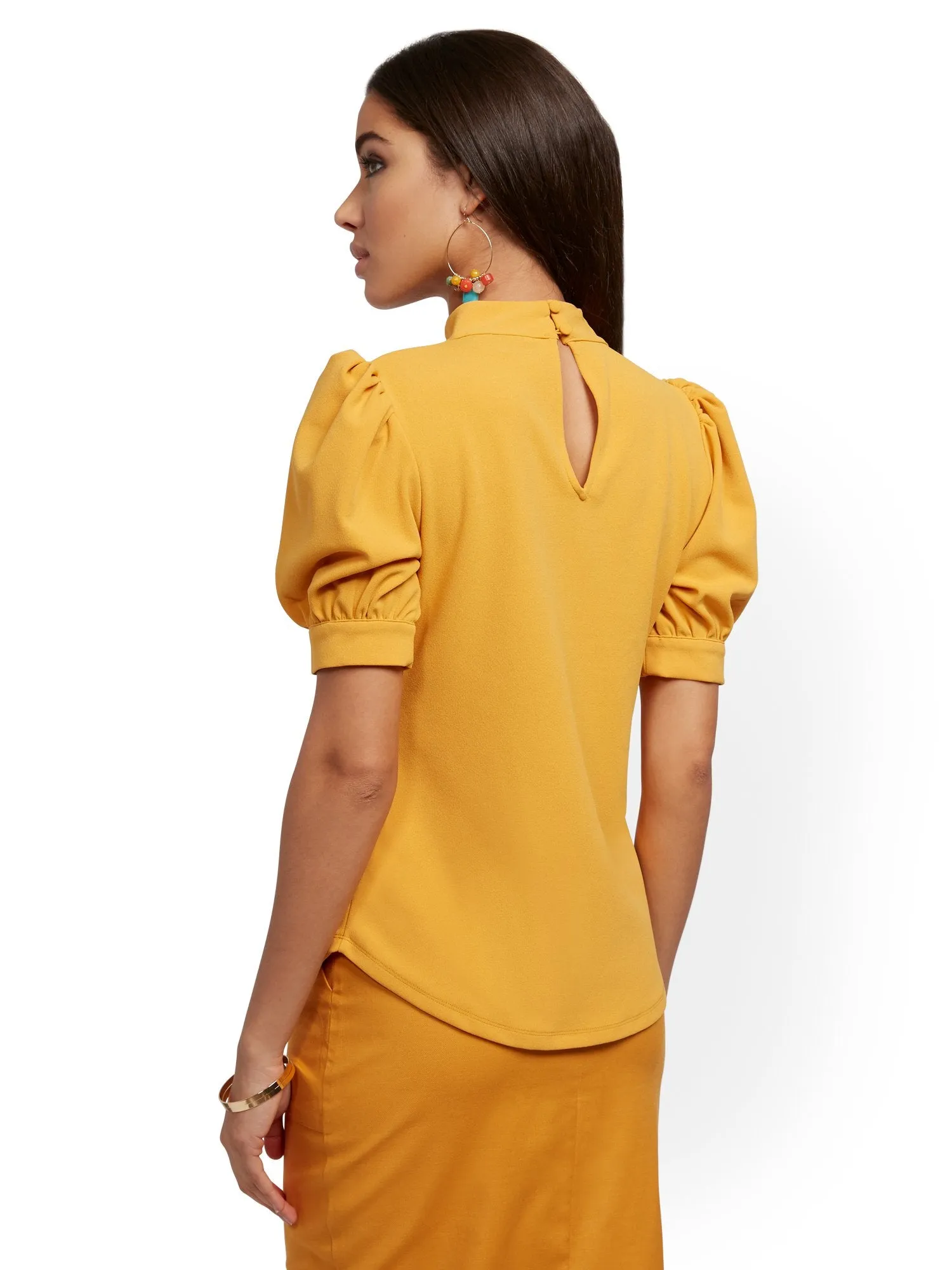 Puff-Sleeve Mock-Neck Top - 7th Avenue