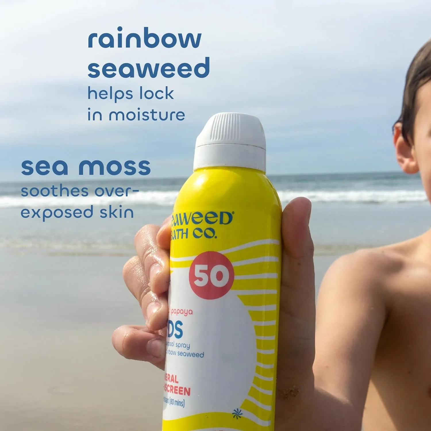 Seaweed Bath Co., Kid's on the Move Mineral SPF 50 Broad Spectrum Zinc Oxide Sunscreen Spray, 6 Oz., Water Resistant, Tear Free Children's Sunblock