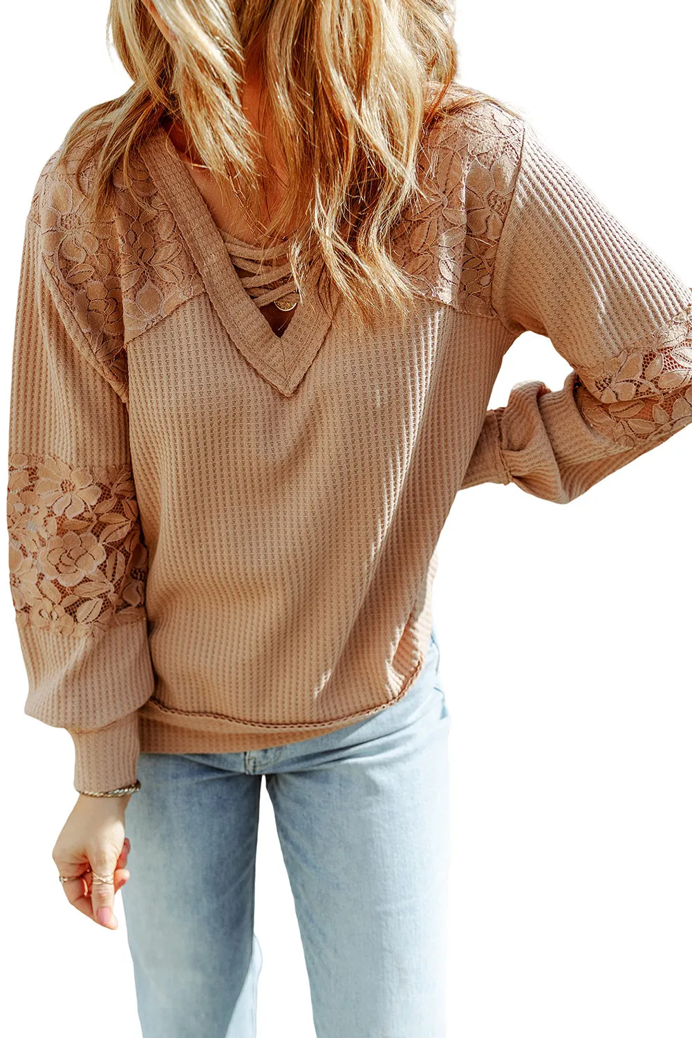 Strappy V Neck Long Sleeve Top