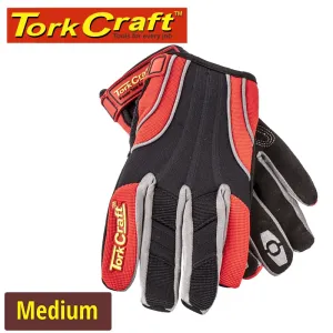 TORK CRAFT MECHANICS GLOVE MEDIUM SYNTHETIC LEATHER REINFORCED PALM SPANDEX RED GL21