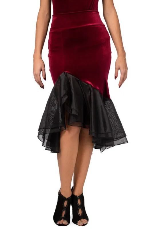 Velvet Skirt With Black Organza Ruffles