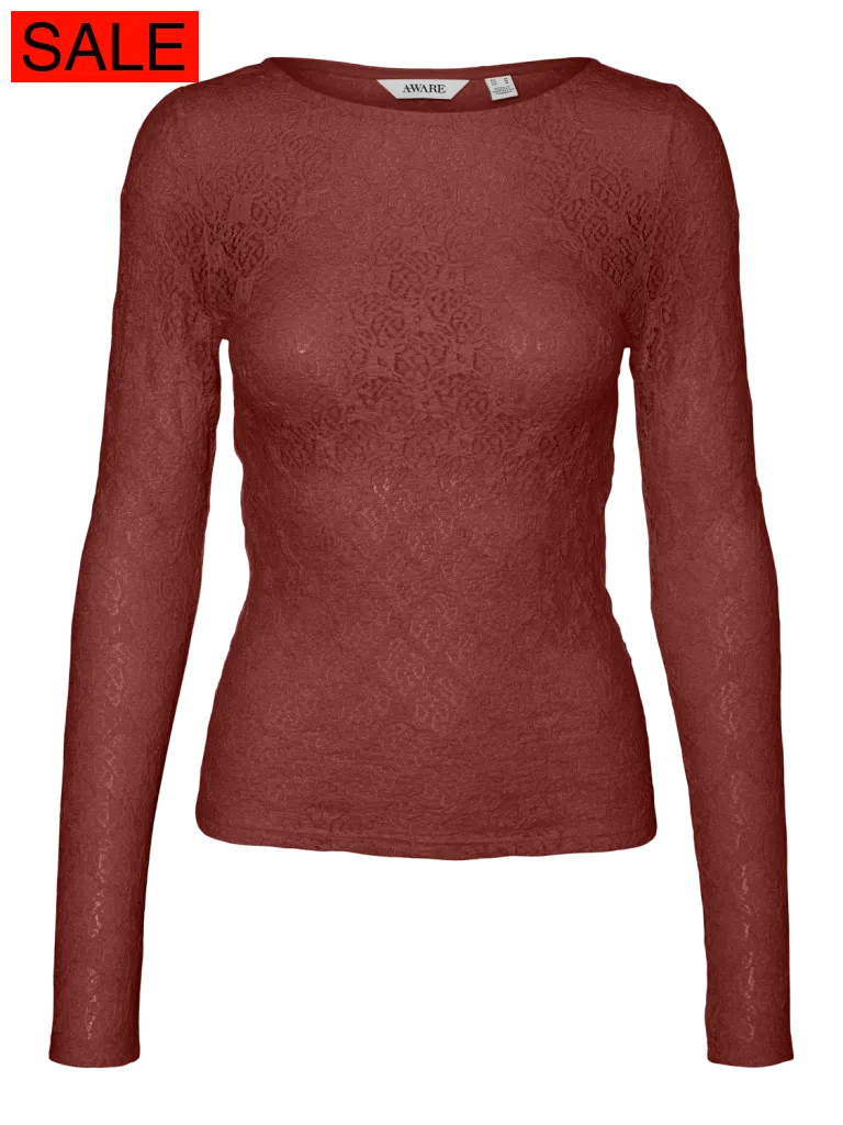 VMLIZZO LS BOAT NECK LACE TOP