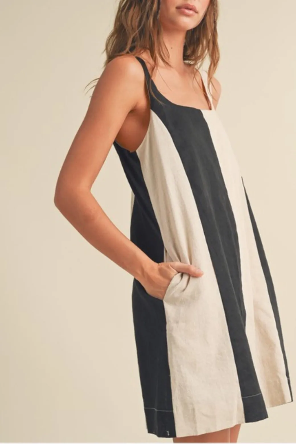 Willa Color Block Linen Midi Dress