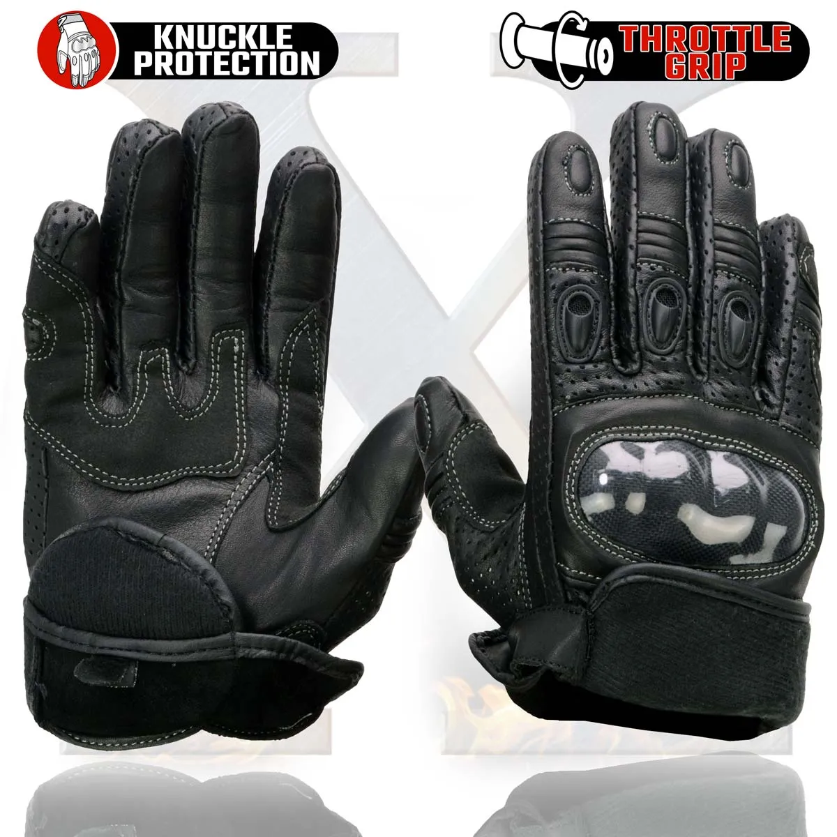 Xelement XG298 Men's Black 'Knuckle Protect' Leather Protective Racing Gloves